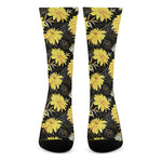 Gold And Yellow Floral Print Crew Socks