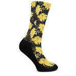 Gold And Yellow Floral Print Crew Socks