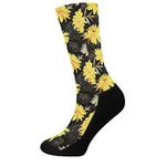 Gold And Yellow Floral Print Crew Socks