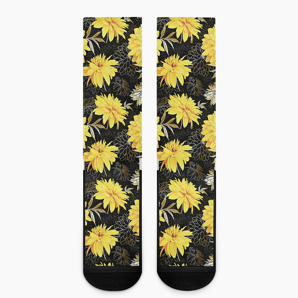 Gold And Yellow Floral Print Crew Socks