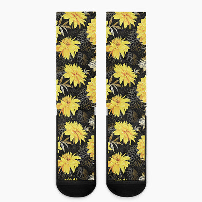 Gold And Yellow Floral Print Crew Socks