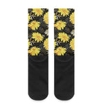 Gold And Yellow Floral Print Crew Socks
