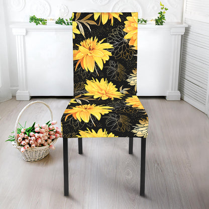 Gold And Yellow Floral Print Dining Chair Slipcover