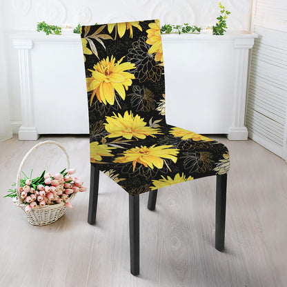 Gold And Yellow Floral Print Dining Chair Slipcover