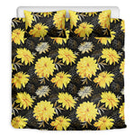 Gold And Yellow Floral Print Duvet Cover Bedding Set