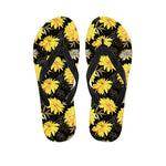 Gold And Yellow Floral Print Flip Flops