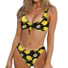 Gold And Yellow Floral Print Front Bow Tie Bikini