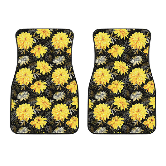 Gold And Yellow Floral Print Front Car Floor Mats