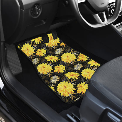Gold And Yellow Floral Print Front Car Floor Mats