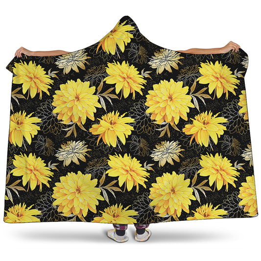 Gold And Yellow Floral Print Hooded Blanket
