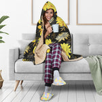 Gold And Yellow Floral Print Hooded Blanket