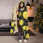 Gold And Yellow Floral Print Hooded Blanket