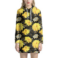 Gold And Yellow Floral Print Pullover Hoodie Dress