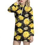 Gold And Yellow Floral Print Hoodie Dress