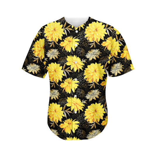 Gold And Yellow Floral Print Men's Baseball Jersey