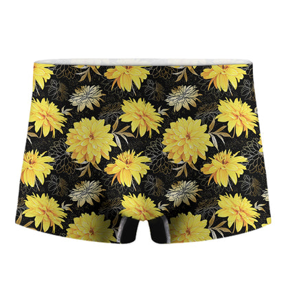 Gold And Yellow Floral Print Men's Boxer Briefs