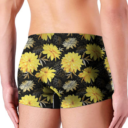 Gold And Yellow Floral Print Men's Boxer Briefs