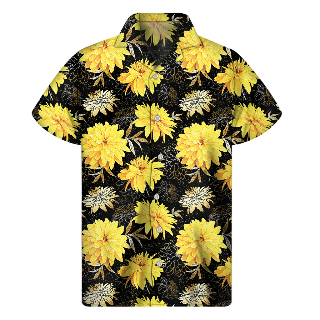 Gold And Yellow Floral Print Men's Short Sleeve Shirt