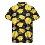 Gold And Yellow Floral Print Men's Short Sleeve Shirt
