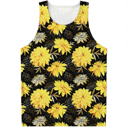 Gold And Yellow Floral Print Men's Tank Top