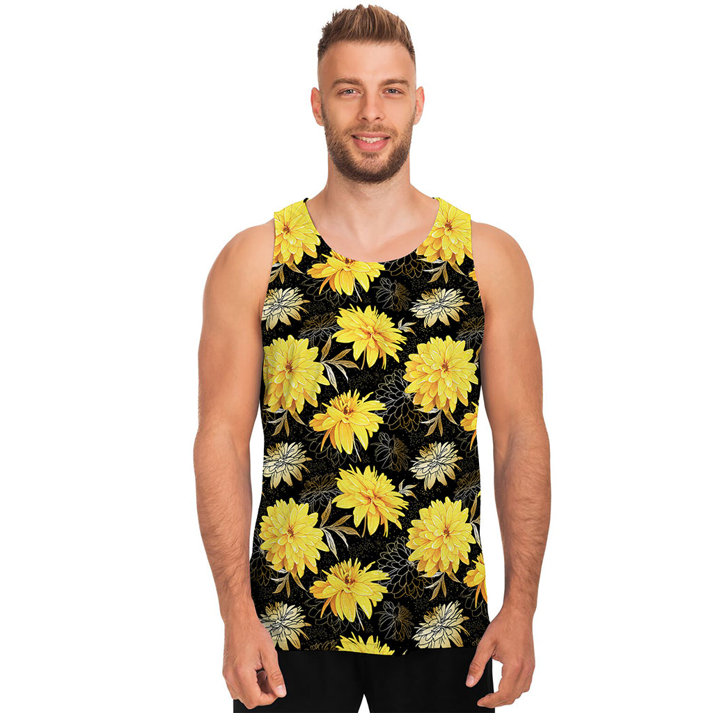 Gold And Yellow Floral Print Men's Tank Top