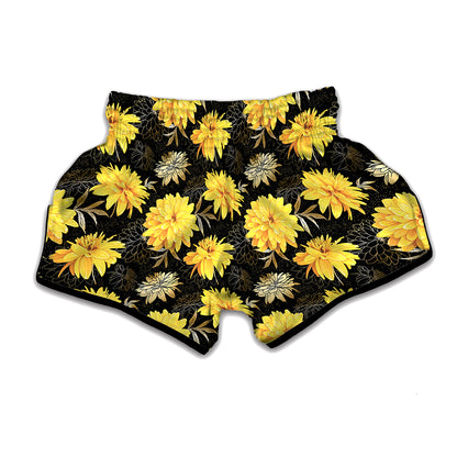 Gold And Yellow Floral Print Muay Thai Boxing Shorts