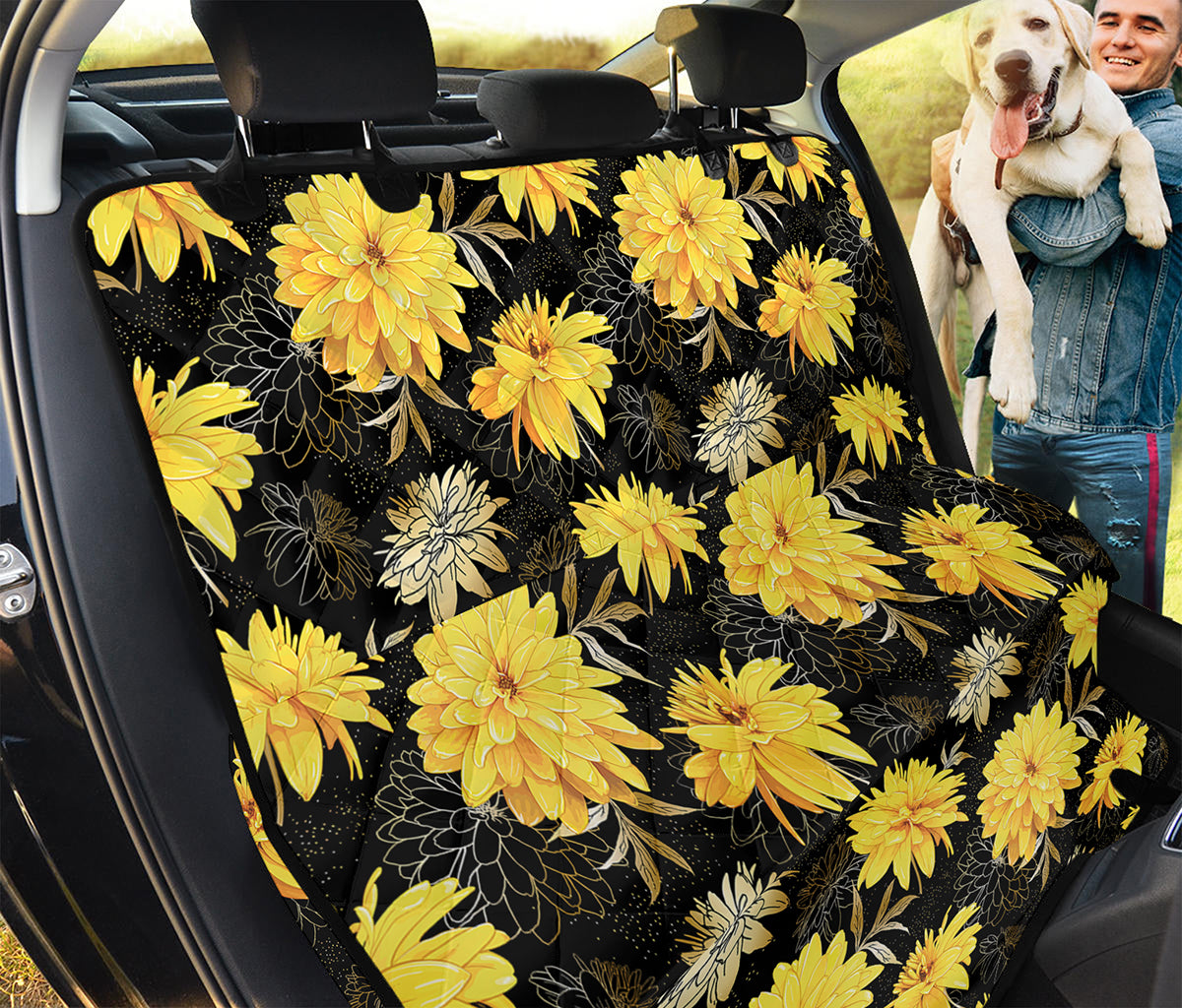 Gold And Yellow Floral Print Pet Car Back Seat Cover
