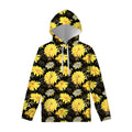 Gold And Yellow Floral Print Pullover Hoodie