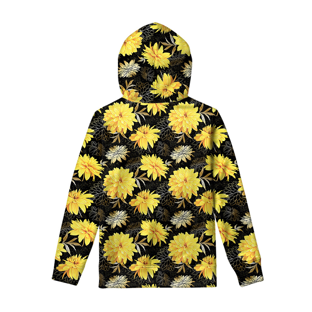 Gold And Yellow Floral Print Pullover Hoodie