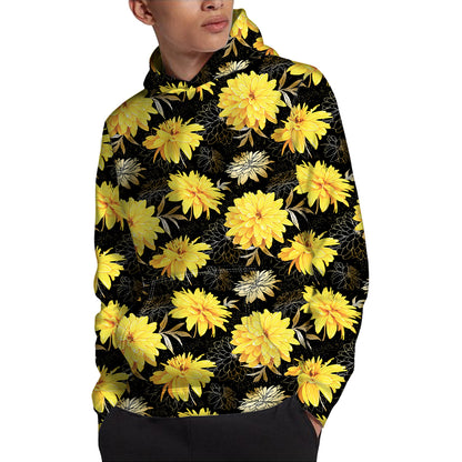 Gold And Yellow Floral Print Pullover Hoodie