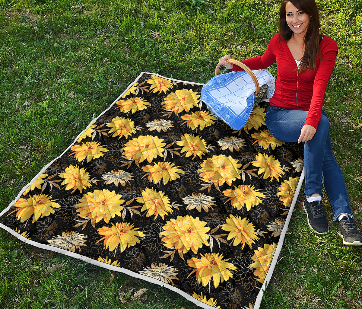 Gold And Yellow Floral Print Quilt