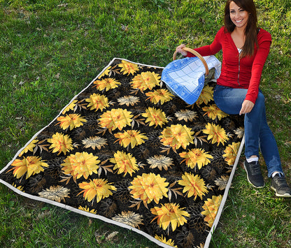 Gold And Yellow Floral Print Quilt