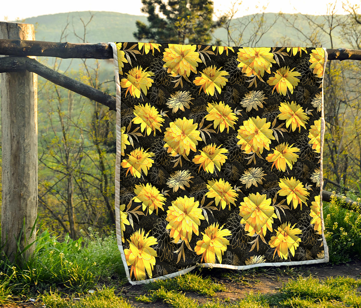 Gold And Yellow Floral Print Quilt