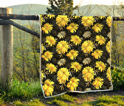 Gold And Yellow Floral Print Quilt