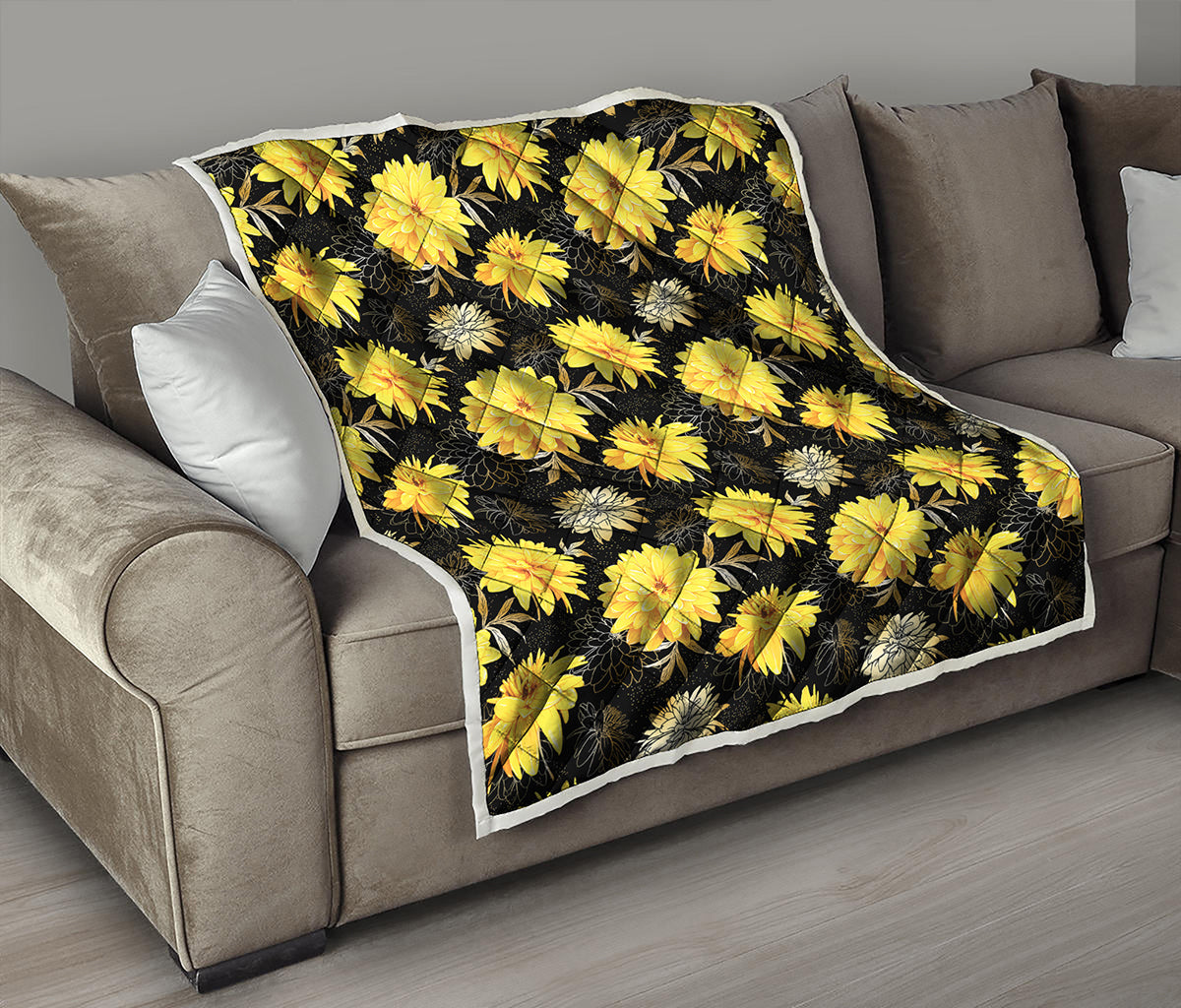 Gold And Yellow Floral Print Quilt