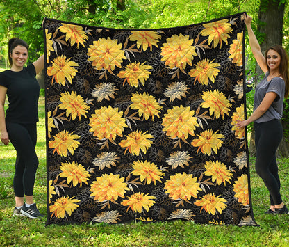 Gold And Yellow Floral Print Quilt