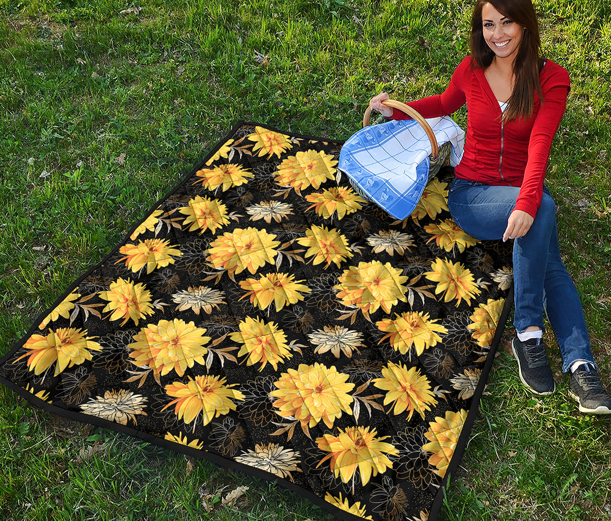 Gold And Yellow Floral Print Quilt