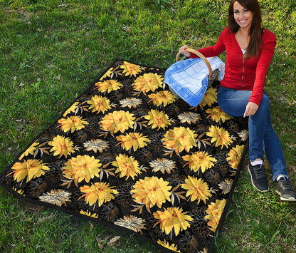 Gold And Yellow Floral Print Quilt