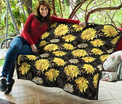 Gold And Yellow Floral Print Quilt