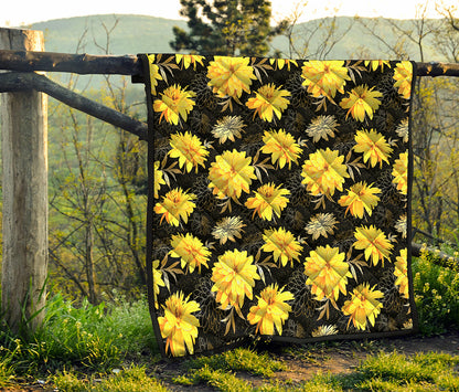 Gold And Yellow Floral Print Quilt
