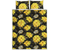 Gold And Yellow Floral Print Quilt Bed Set