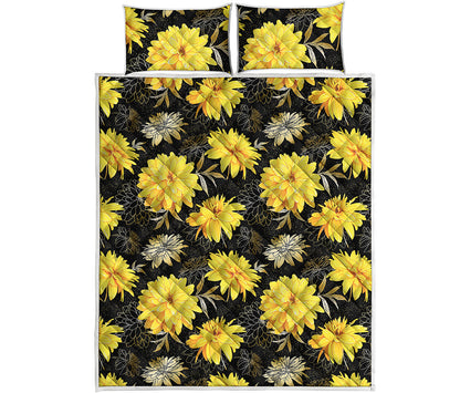 Gold And Yellow Floral Print Quilt Bed Set