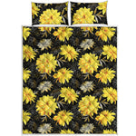 Gold And Yellow Floral Print Quilt Bed Set