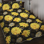 Gold And Yellow Floral Print Quilt Bed Set