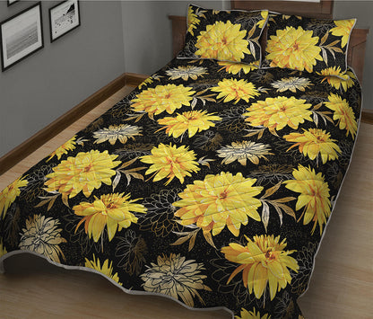 Gold And Yellow Floral Print Quilt Bed Set