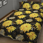 Gold And Yellow Floral Print Quilt Bed Set