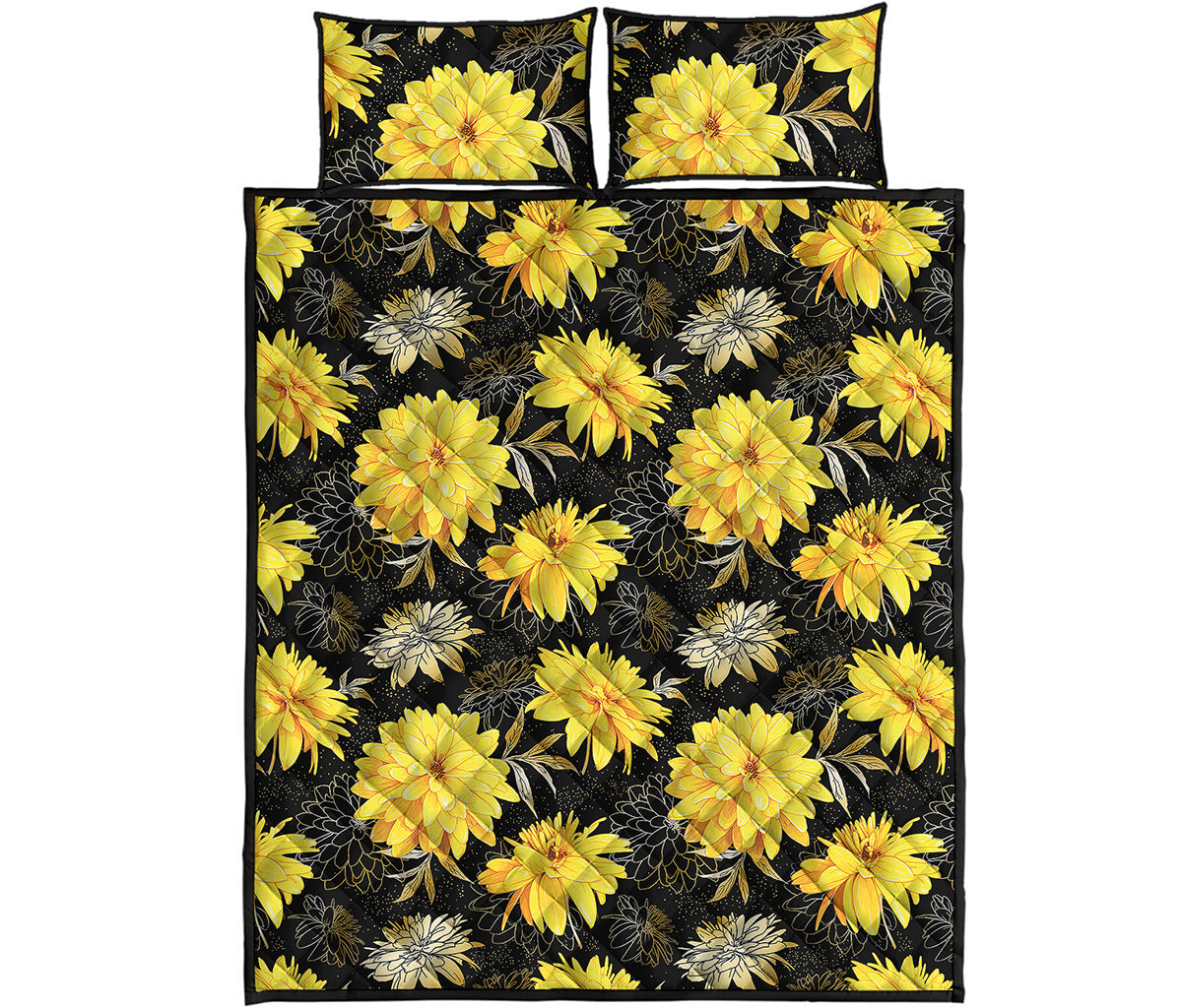Gold And Yellow Floral Print Quilt Bed Set