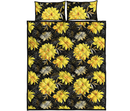 Gold And Yellow Floral Print Quilt Bed Set