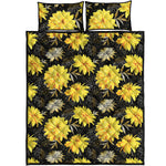 Gold And Yellow Floral Print Quilt Bed Set