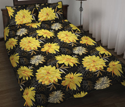 Gold And Yellow Floral Print Quilt Bed Set